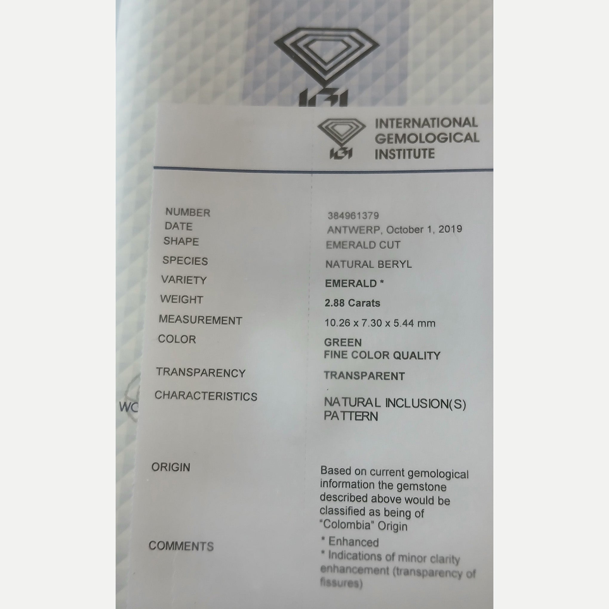 Smeraldo colombiano 2,88 Ct